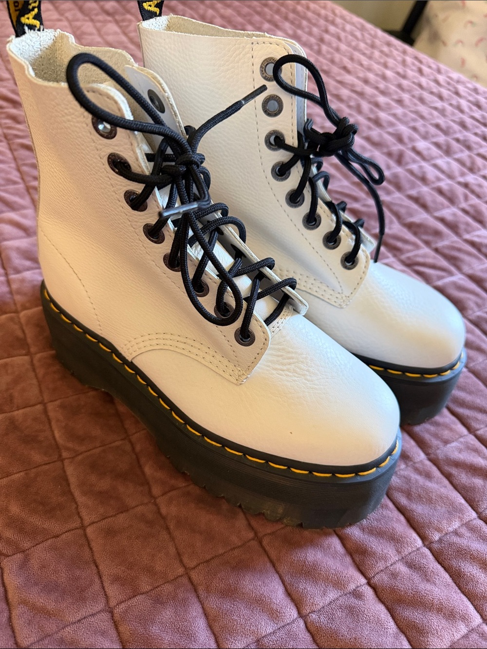 NWOT Dr. Martens White Platform Lace-Up Combat Boots Size 8